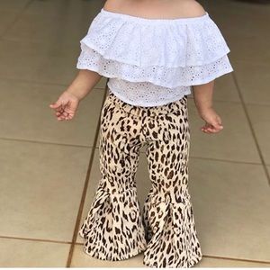 Pink Cactus Leopard Bell Bottom Pants Set
